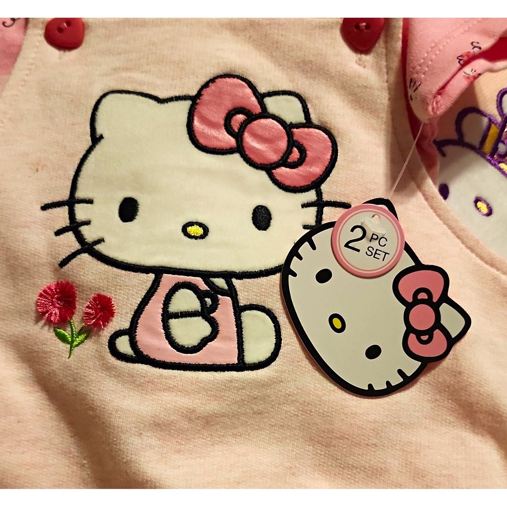 Hello Kitty Baby Girls Pink 2-Piece Outfit Set Top & Overalls 3-6 Months